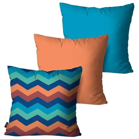 Kit 3 Capas Para Almofadas Decorativas Azul Chevron Submarino