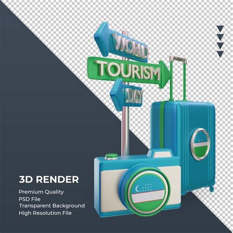 Premium PSD 3d Tourism Day Uzbekistan Flag Rendering Left View