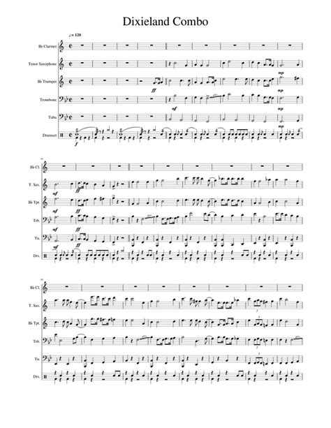 Dixieland Combo Sheet Music For Clarinet Tenor Saxophone Trumpet