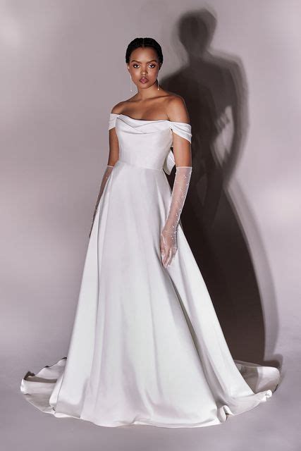 Style Reverie Silk Mikado A Line Wedding Gown With Off The Shoulder