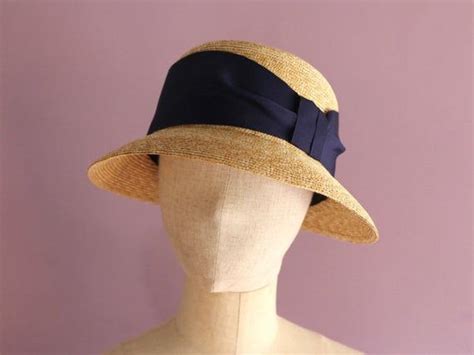 Cloche Style Small Brimmed Straw Hat Marie Navy Etsy 麦わら帽子 シック ハット