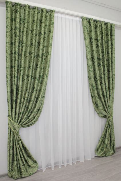 Комплект штор VR-Textil блэкаут-софт Дамаск Зеленый с оливковым 150x280 ...