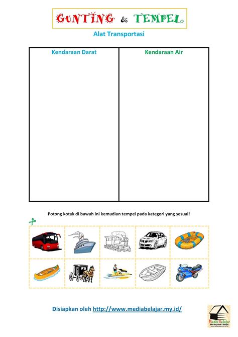 Gunting Tempel Alat Transportasi Kendaraan Air Vs Kendaraan Darat