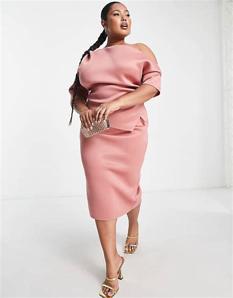 Asos Design Curve Wrap Shirt Pencil Midi Dress In Muted Pink Asos