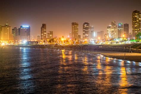 Tel Aviv. Night View from Jaffa. Stock Image - Image of mediterranean ...