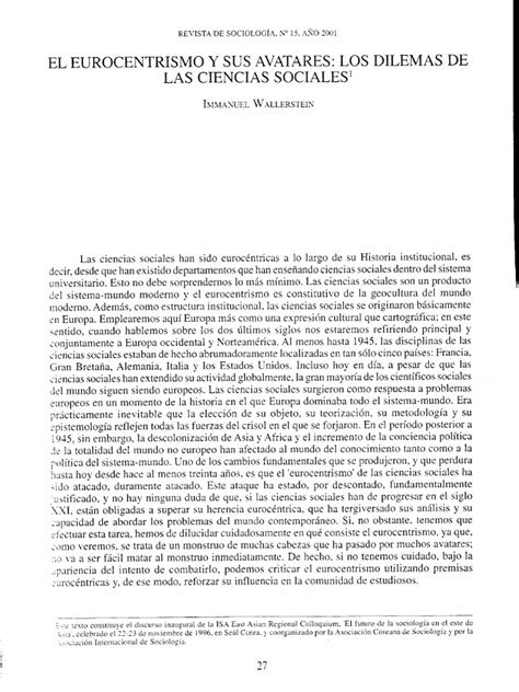 Wallerstein El Eurocentrismo Y Sus Avatares Pdf Science Mundo