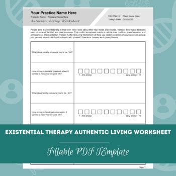 Existential Therapy Authentic Living Worksheet Pdf Template By