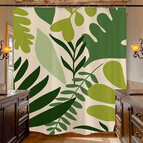 Feblilac Green Tropical Plant Leaves Shower Curtain With Hooks Plant