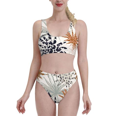 Lukts Women High Waisted Bikini Set Tropical Leaves Swimsuit Piece