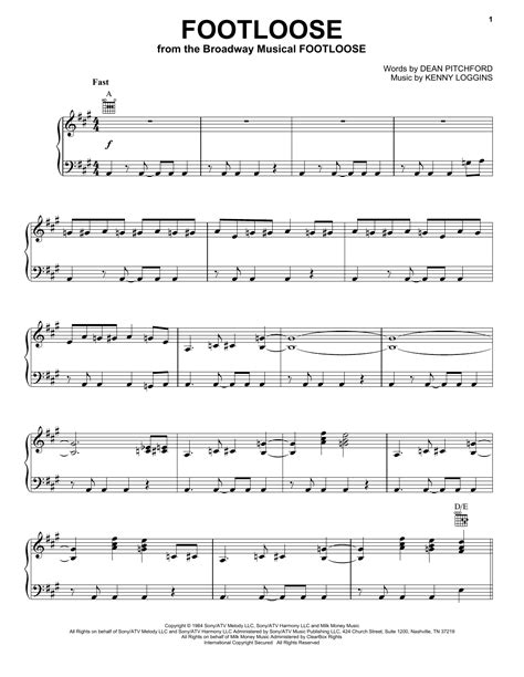 Footloose Sheet Music By Kenny Loggins Piano Vocal And Guitar Right Hand Melody 30129