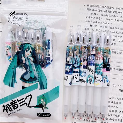 6pcsset Anime Hatsune Miku Ball Pen Cartoon 05mm Black Maiden Heart