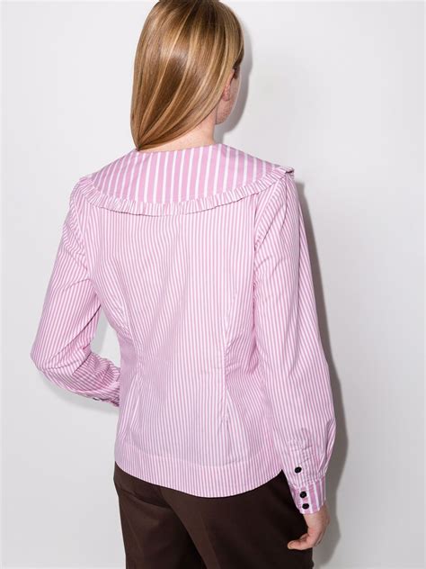 GANNI Peter Pan Collar Striped Shirt Farfetch