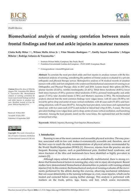 Pdf Biomechanical Analysis Of Running Correlation Between Main