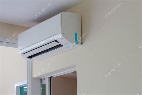 Air conditioner install on wall for condo or meeting room — Stock Photo ...