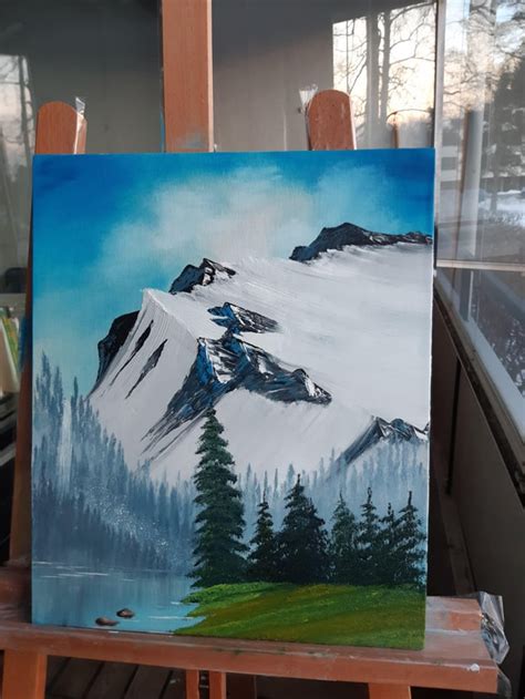 My First Attempt At A Bob Ross Painting Distant Mountains Reflections