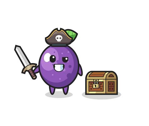 The Passion Fruit Pirate Character Holding Sword Beside A Treasure Box