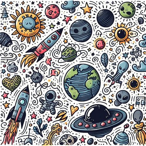 Outer Space Doodle Background Premium Ai Generated Image