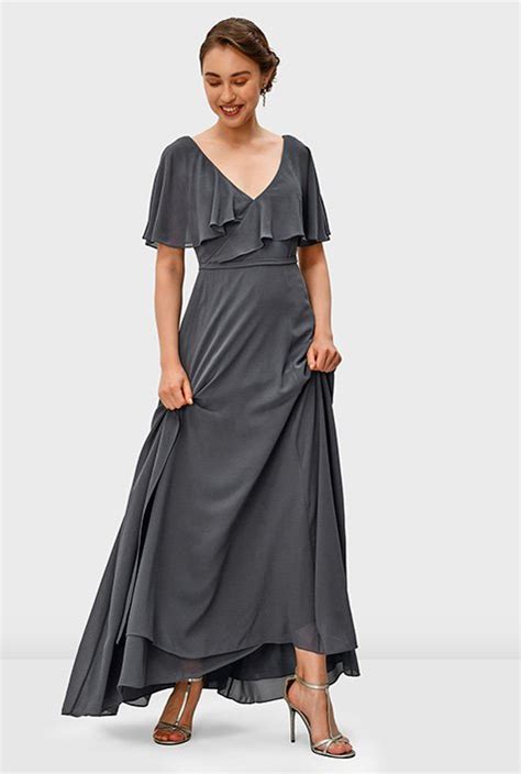 Shop Ruffle Popover Chiffon High Low Dress Eshakti