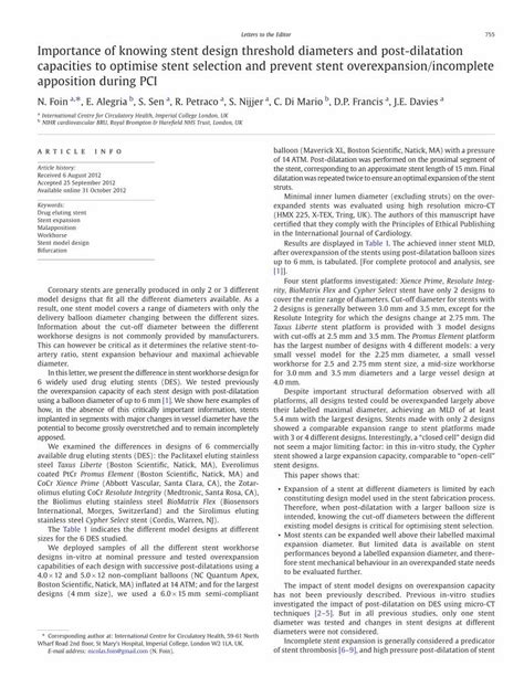 Pdf Importance Of Knowing Stent Design Threshold Diameters And Post