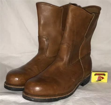 RED WING BROWN Leather Steel Toe Pecos Boots UK7 US8E Rigger Boots Cord