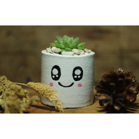 Jual POT KAKTUS CLAY POT EMOTICON 6CM EMOJI CHARACTER EMOTE KARAKTER