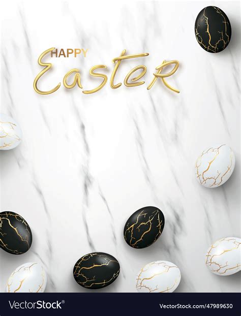 Black and white realistic easter eggs with golden Vector Image