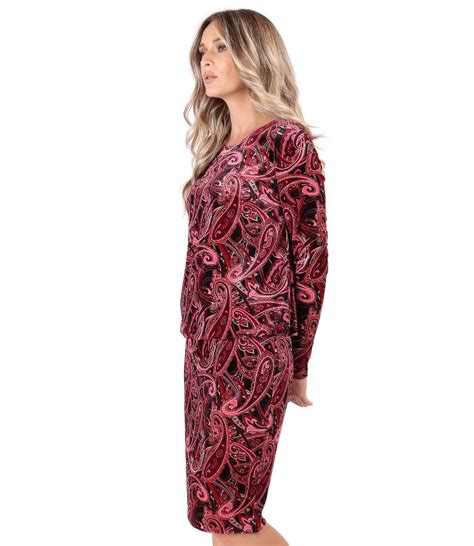 Elegant Dress Made Of Velvet Printed With Paisley Motifs Cyclamen Yokko