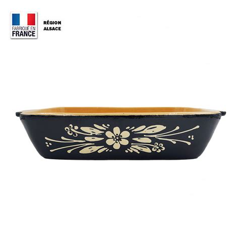 Plat à Gratin Plat Rectangle 34 x 24 cm Bleu Fleur Poterie alsace