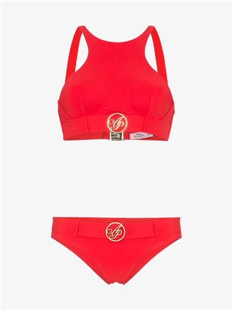 Agent Provocateur Red Laurella Belted Logo Embellished Bikini Browns