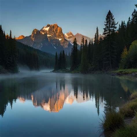 Un Lago De Monta A Con Un Cielo Brumoso Y Una Monta A Al Fondo Foto