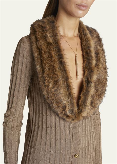 Saint Laurent Faux Fur Trimmed Slim Cable Cardigan Bergdorf Goodman