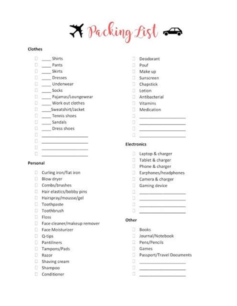 Free Printable Packing List Sunshine And Munchkins Printable