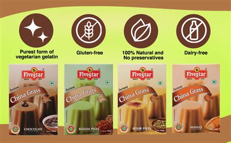 Fivestar Instant China Grass Mix Chocolate With Badam Pista Kesar Pista And Mango Pack Of 4