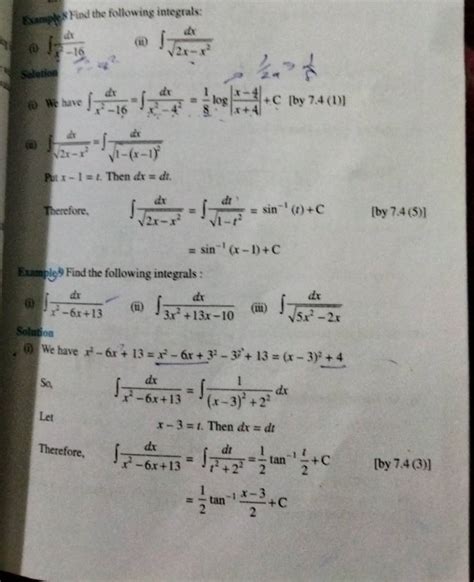 Xkamples Find The Following Integrals1 ∫x2−16dx Ii ∫2x−x2 Dx 10