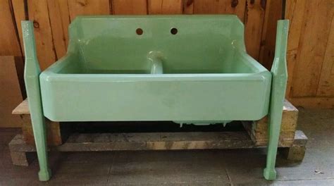 vintage green Cast Iron Farm Farmhouse Antique apron Kitchen Sink legs ...