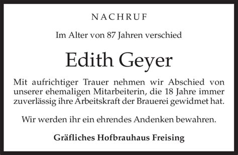 Traueranzeigen Von Edith Geyer Trauer Merkur De