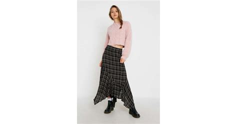 Urban Outfitters Uo Plaid Asymmetrical Hem Midi Skirt Lyst