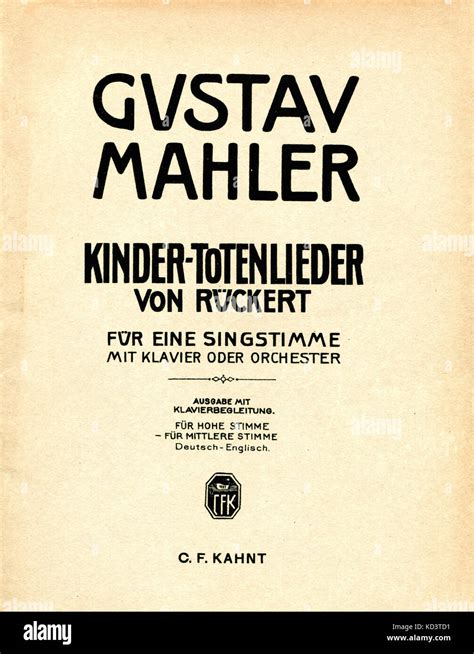 Score Cover Of G Mahler S Kindertotenlieder 1905 Edition Published