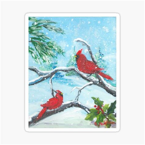 Cardinals In The Snow Sticker For Sale By Sallypeckham Redbubble