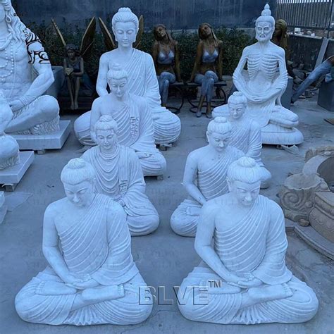 Handcarved Natural Stone Life Size Garden White Marble Buddha Statues