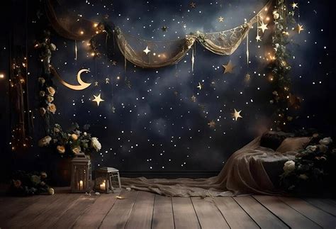 Mehofond Baby Shower Backdrop Night Sky Moon Bear Twinkle Twinkle Decor