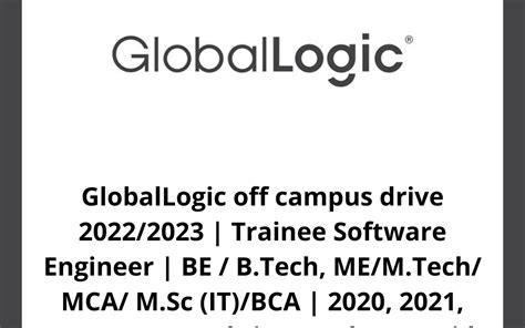 Globallogic Off Campus Drive Trainee Software Engineer Be