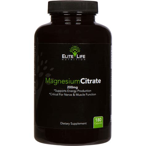 Pure Magnesium Citrate 200mg Per Serving Elite Life Nutrition