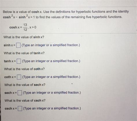 Solved Below Is A Value Of Coshx Use The Definitions For Chegg