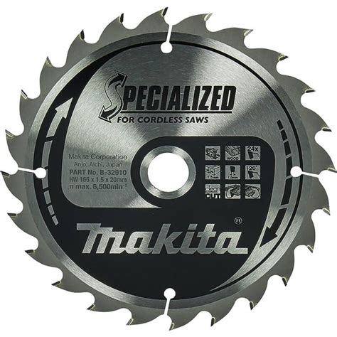 Makita B 32910 TCT Circular Saw Blade 165mm X 24 Tooth X 20mm Bore