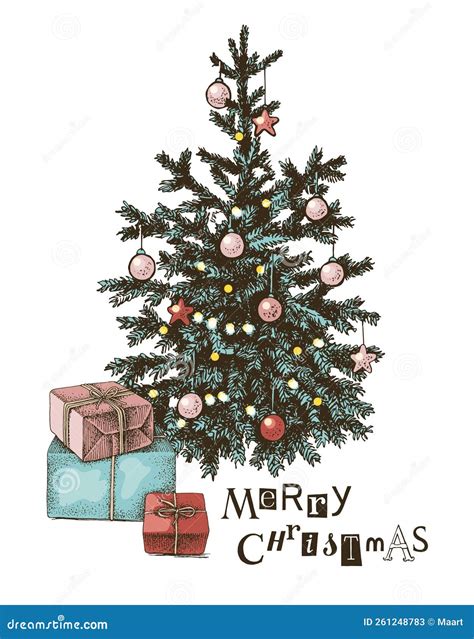 Decorated Christmas Tree With Gift Boxes Stock Vector Illustration Of