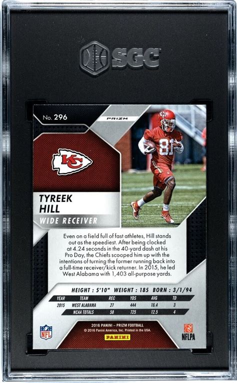 Tyreek Hill Panini Prizm Silver Prizm Rookie Sgc Gem Mint