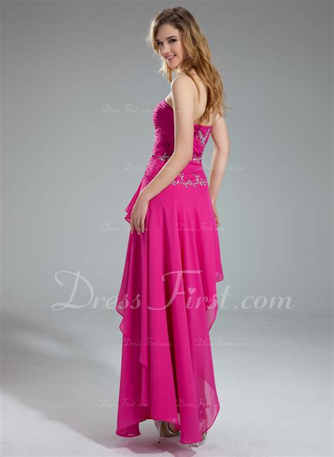 A Lineprincess Sweetheart Asymmetrical Chiffon Prom Dresses With Beading Cascading Ruffles