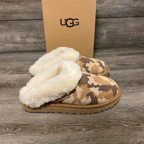 Ugg Cluggette Jagged Camo In Chestnut Sheepskin Slipper New In Box In