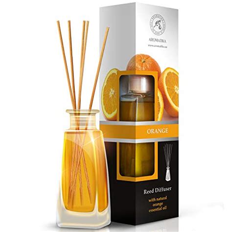 Orange Diffuser w/Orange Oil 100ml - Fresh Room - Long Lasting Fragrance - Scented Reed Diffuser ...